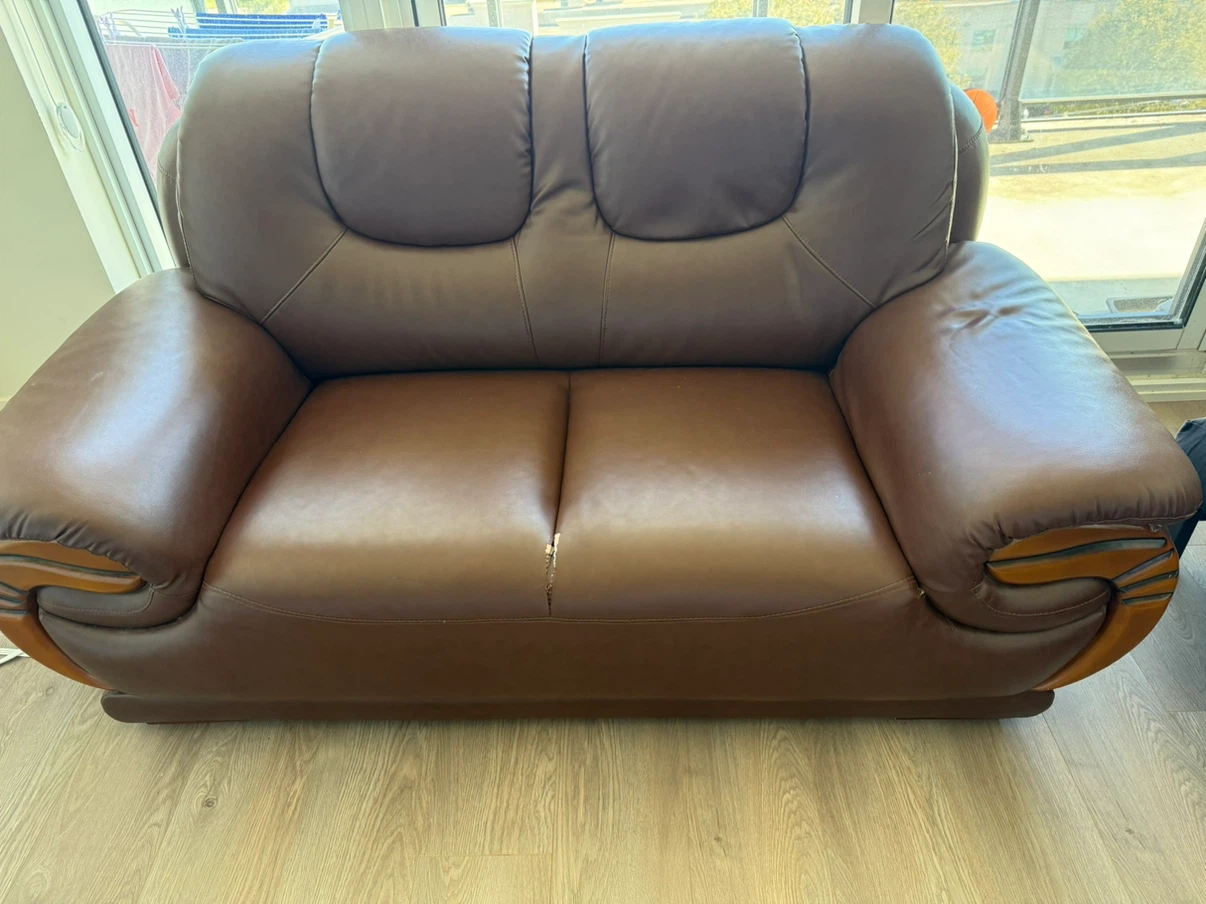 Brown Faux Leather Loveseat