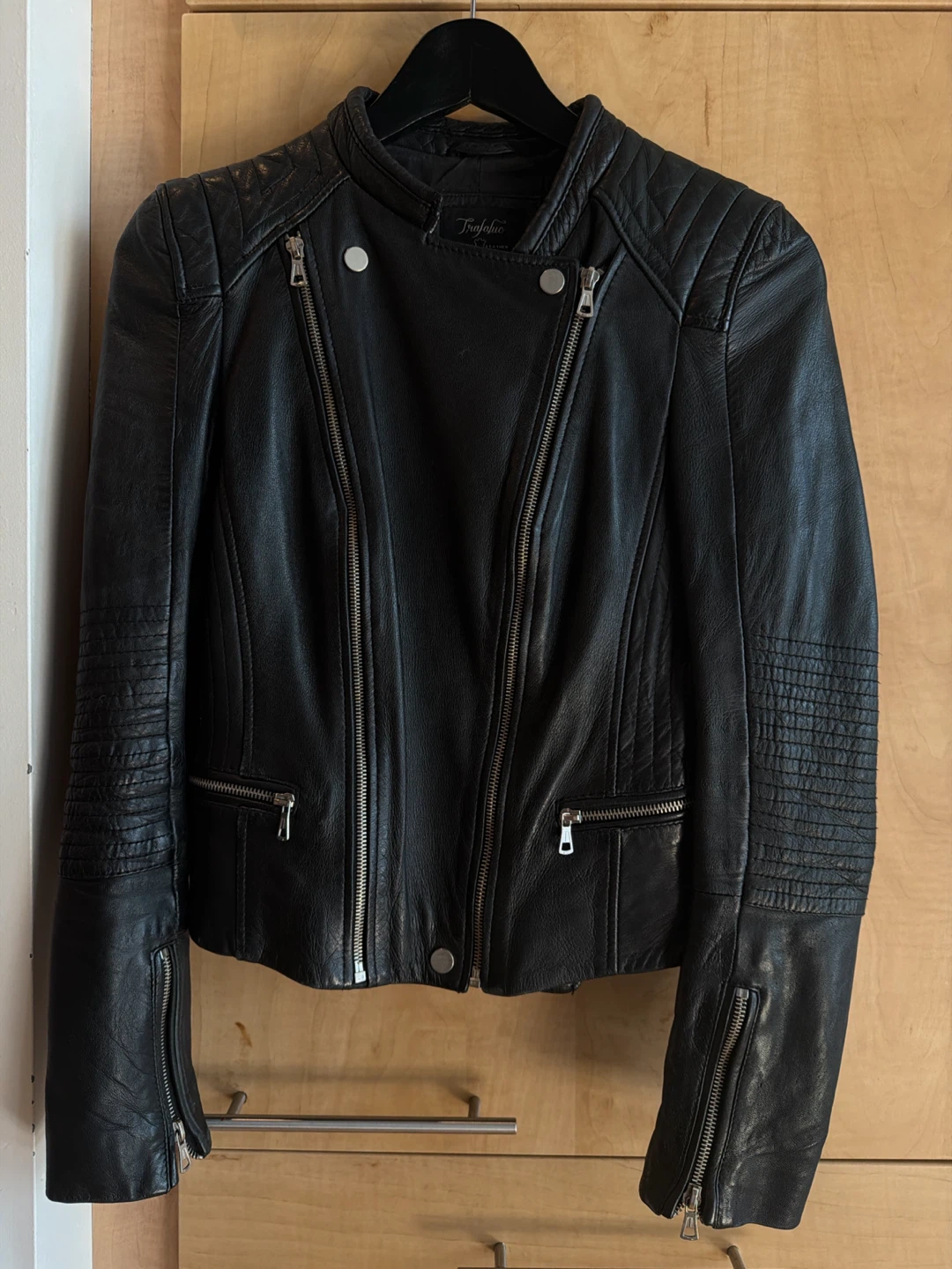 Zara Trafaluc Authentic Leather Jacket Black Size S
