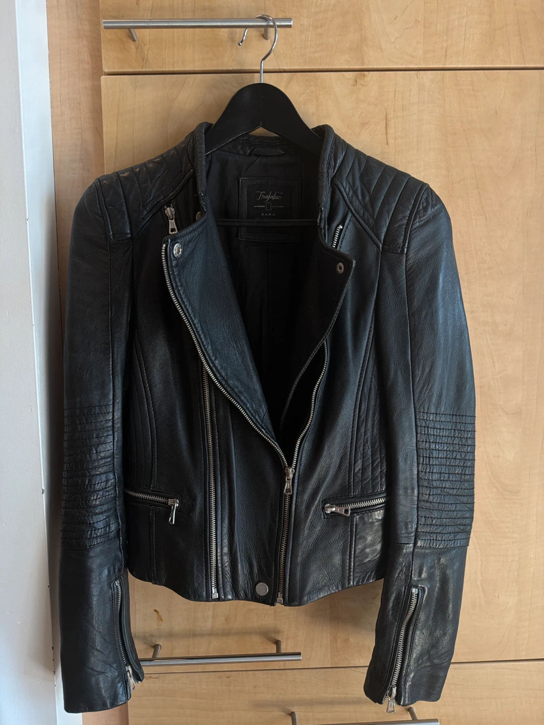 Zara Trafaluc Authentic Leather Jacket Black Size S - photo 4