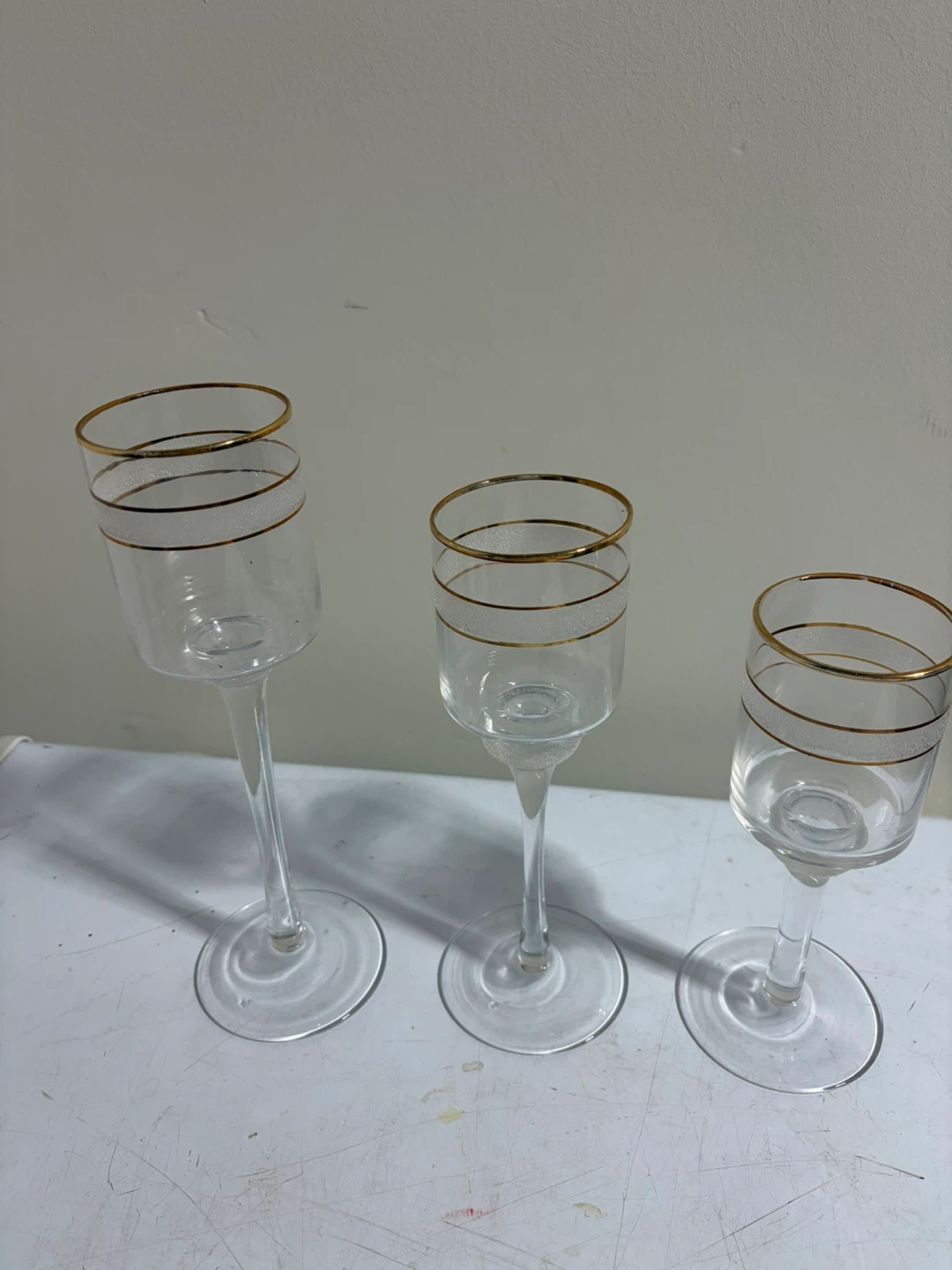 Set of 3 Graduated Height Gold Rim Glasses