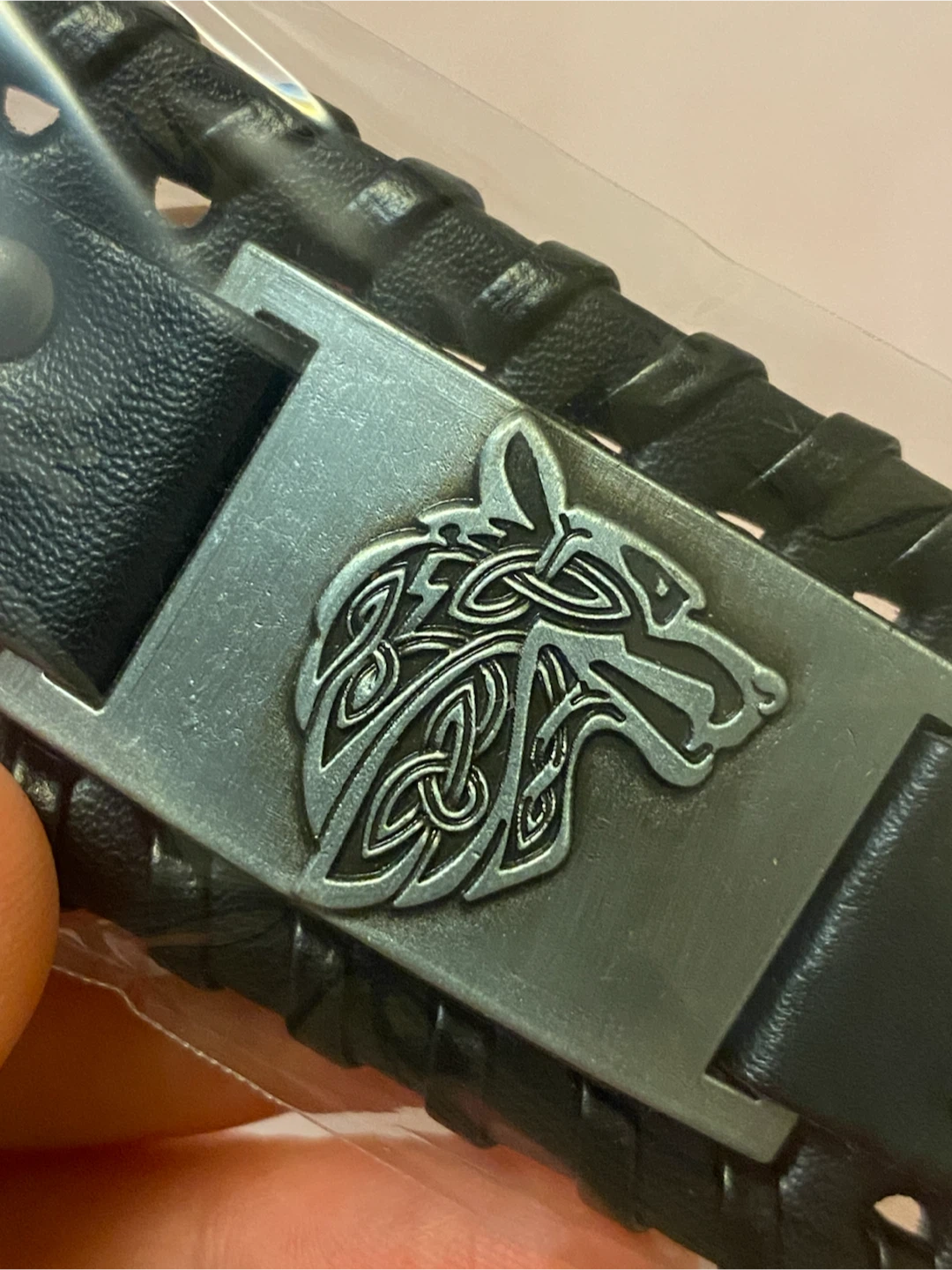 Celtic Wolf Black Leather Bracelet - photo 2