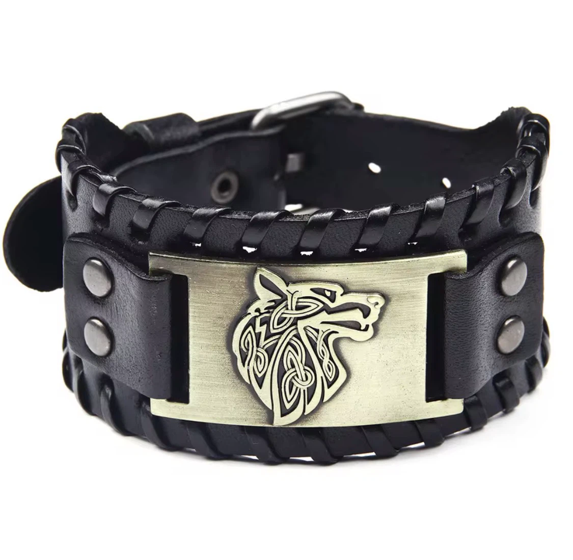 Celtic Wolf Black Leather Bracelet - photo 5