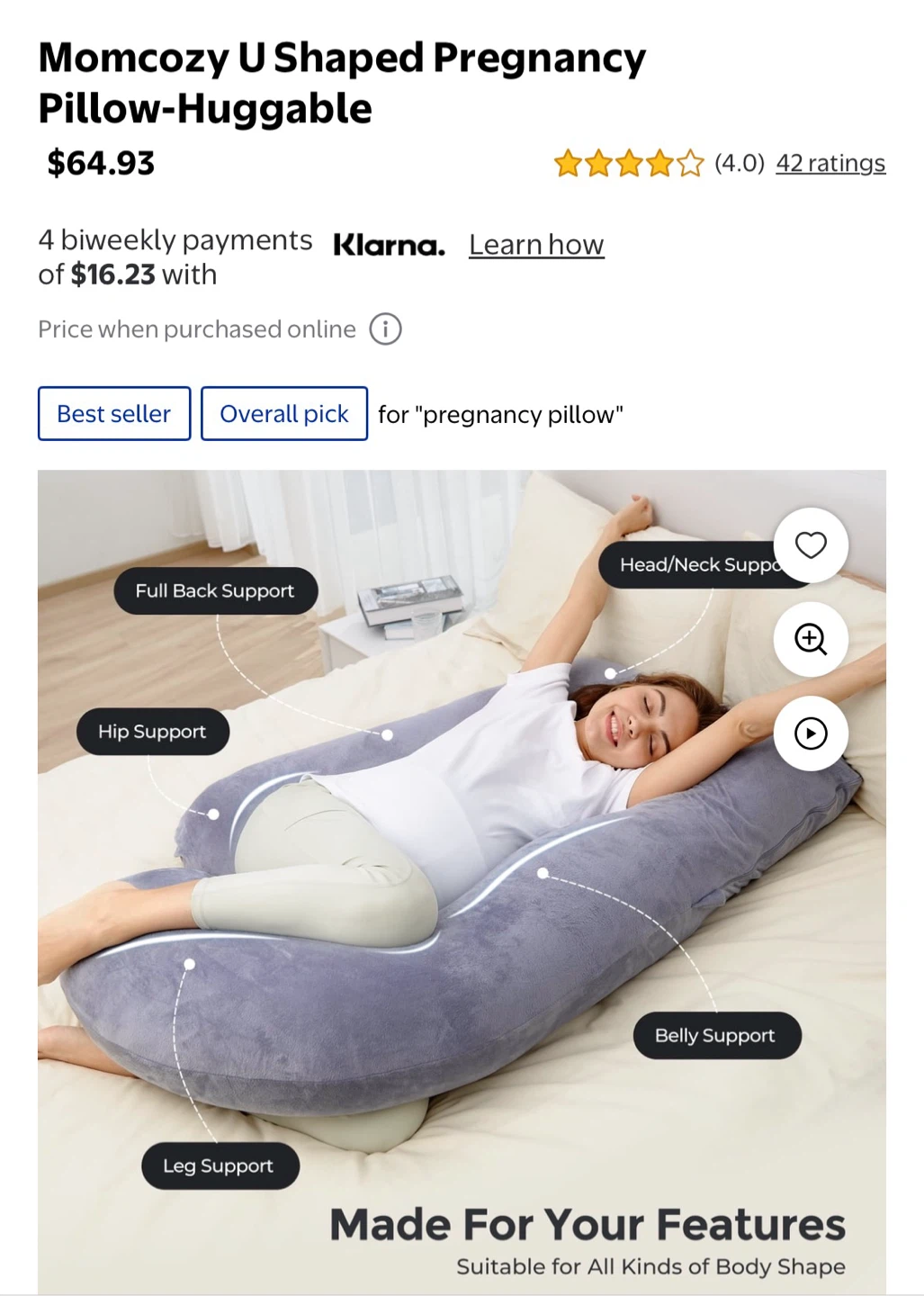 Momcozy U-Shaped Pregnancy Pillow