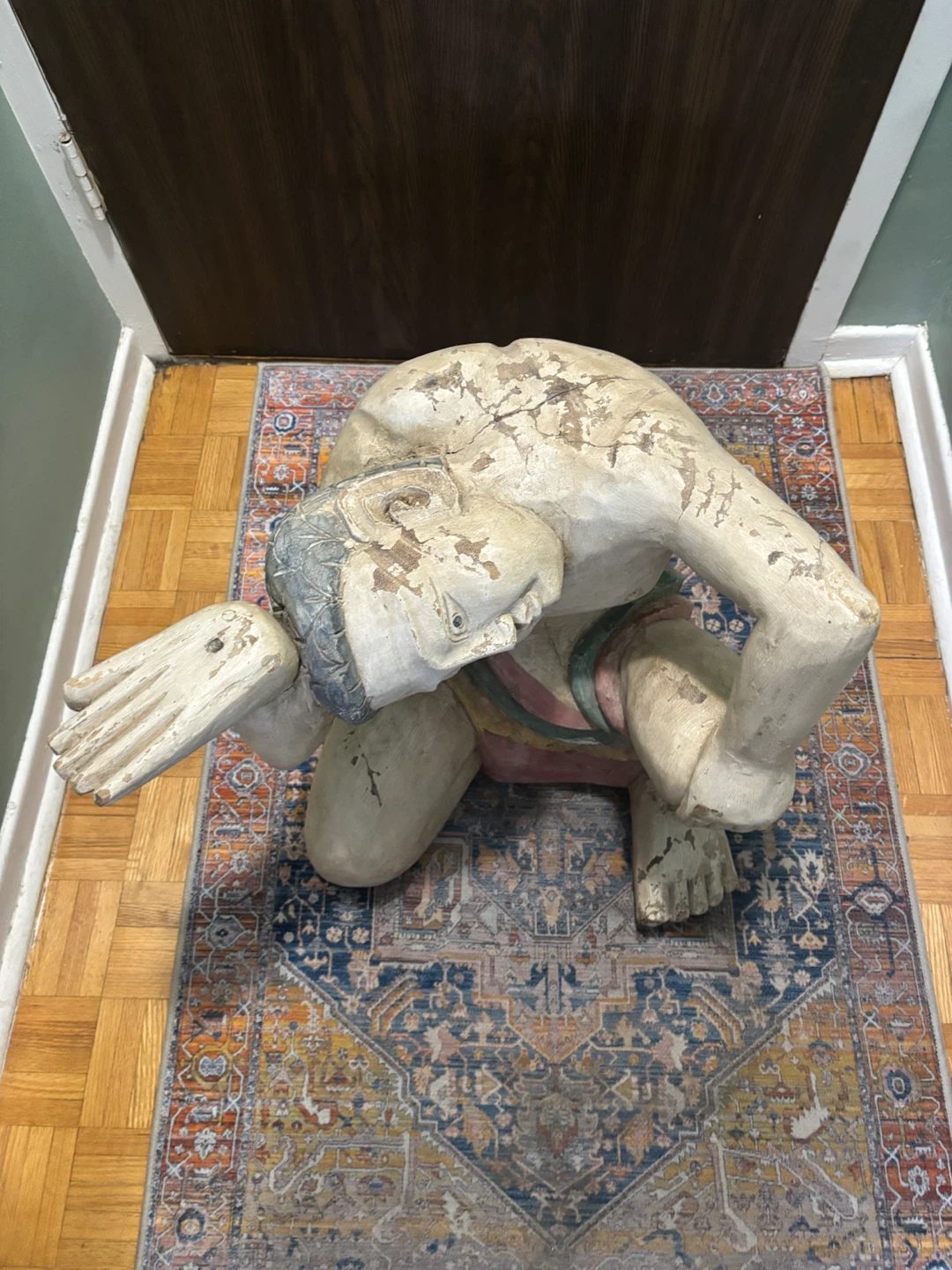 Vintage Hand-Carved Wooden Sculptural Stool - photo 2
