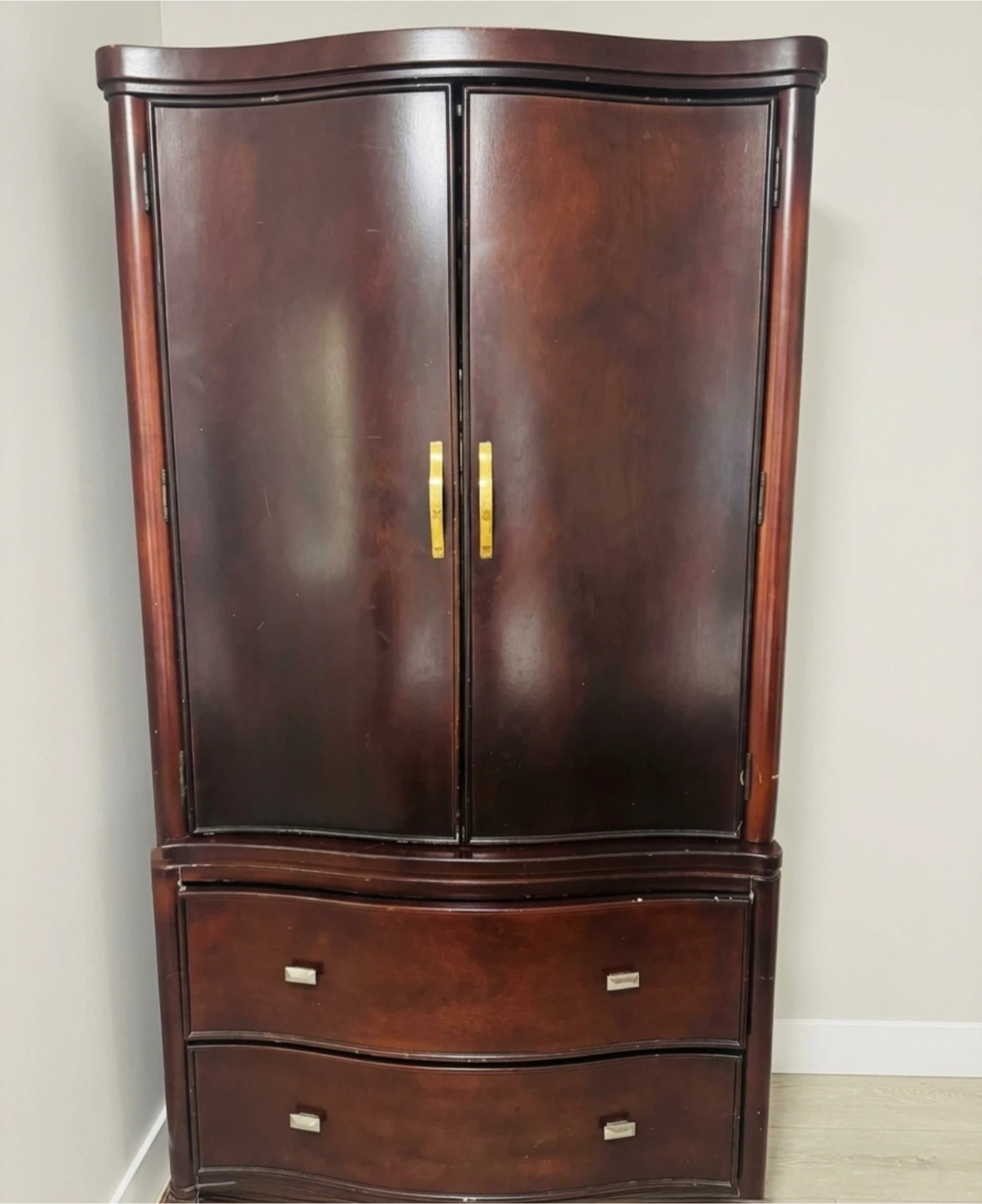 Dark Wood Armoire with Two Drawers