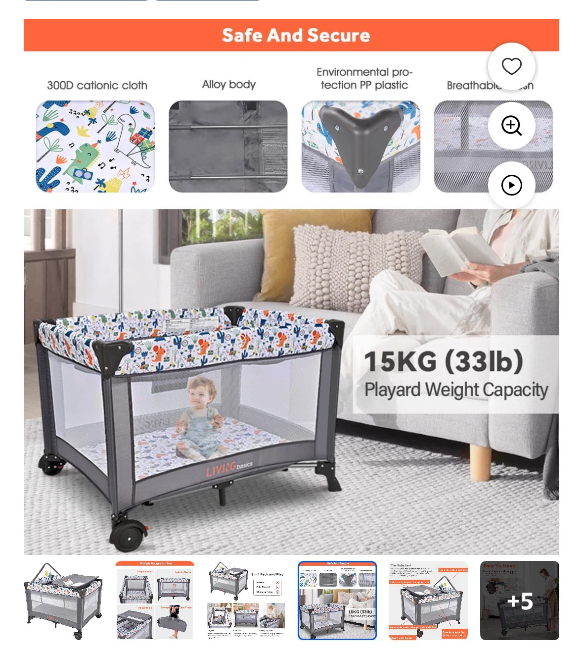 LivingBasics 3-in-1 Baby Playard