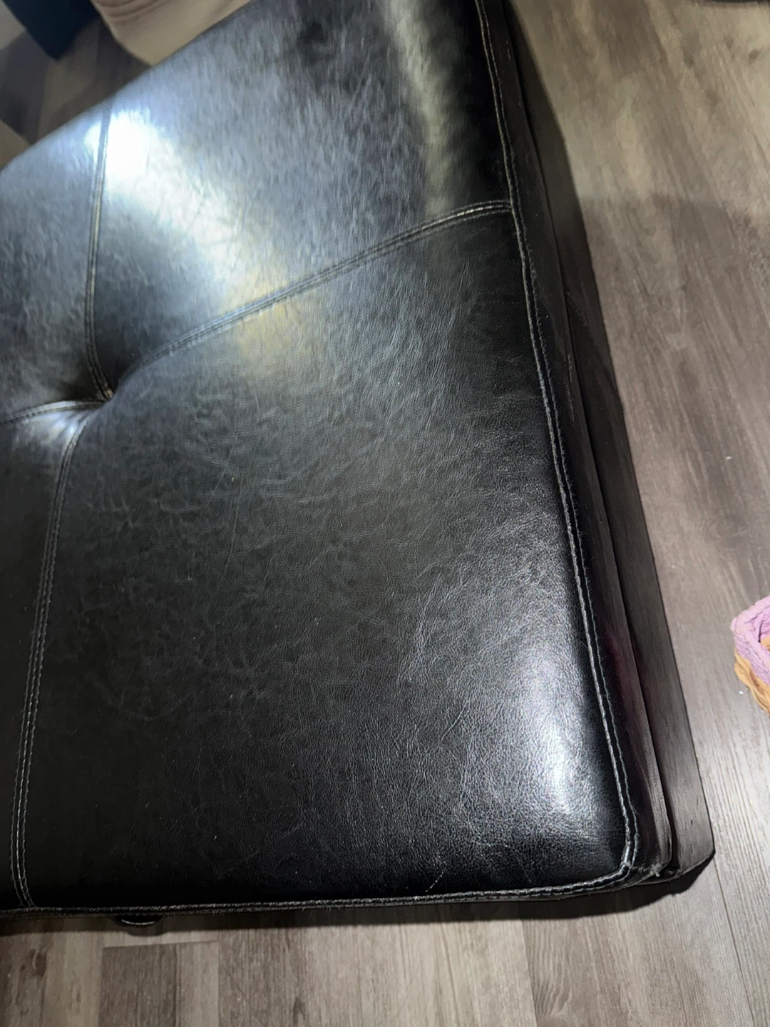 Black Faux Leather Storage Ottoman - photo 2