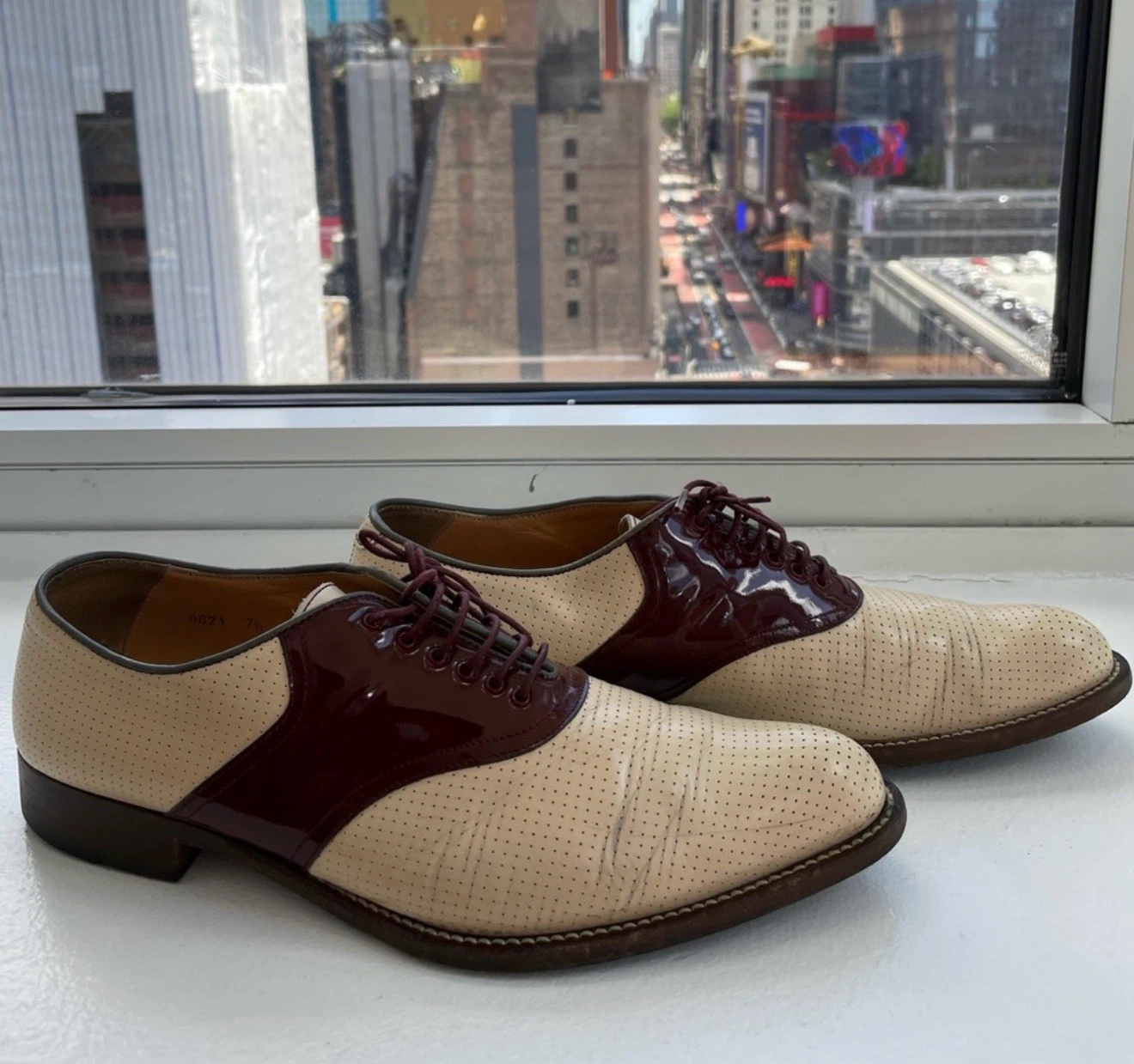 MIU MIU two tone wingtip oxford loafers