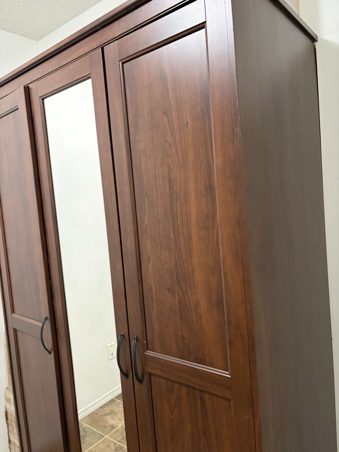 IKEA Three-Door Wood Tone Wardrobe with Mirror - photo 2