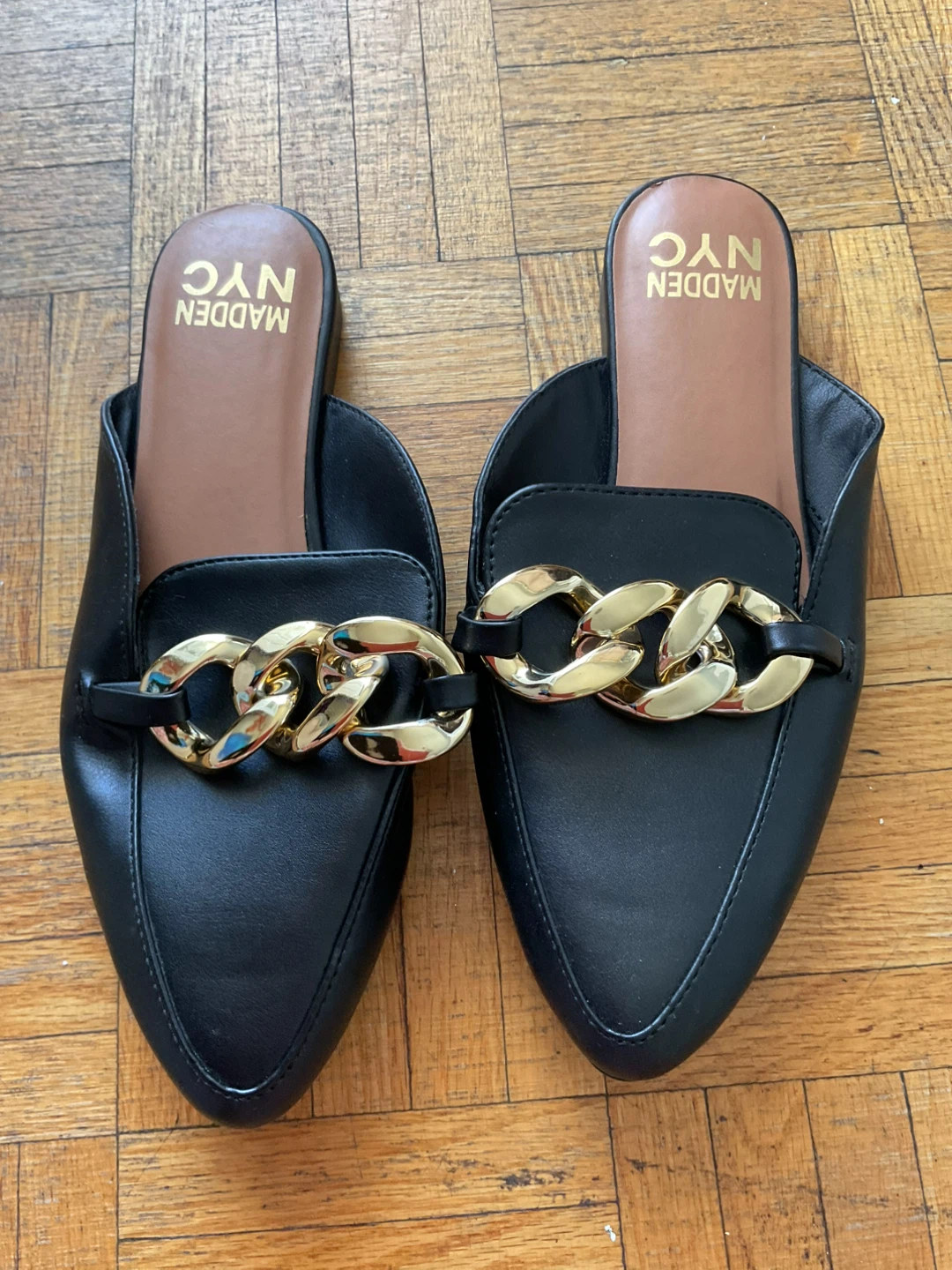 Madden NYC Black Mules with Gold Chain - photo 2