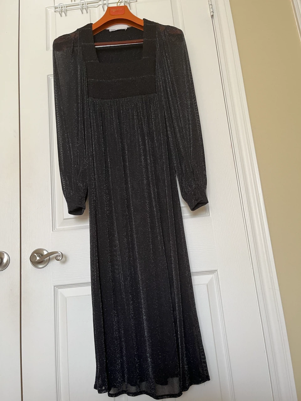Zara Black Shimmery Midi Dress Size L