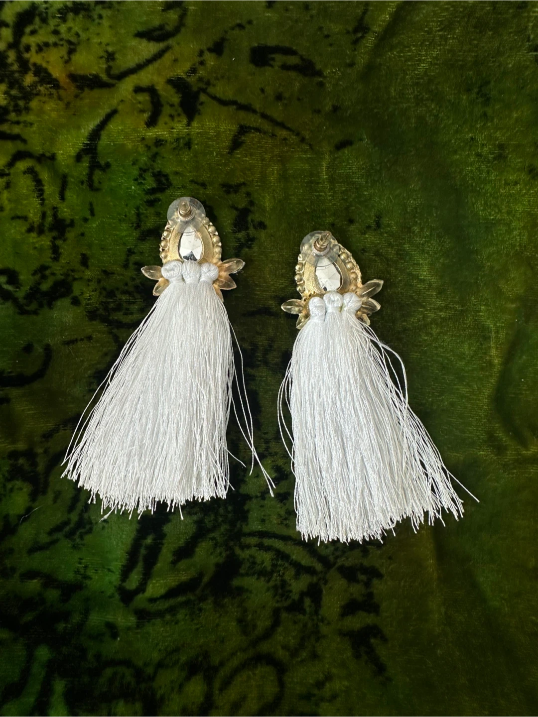 White Tassel Earrings with Crystal Accents - photo 2