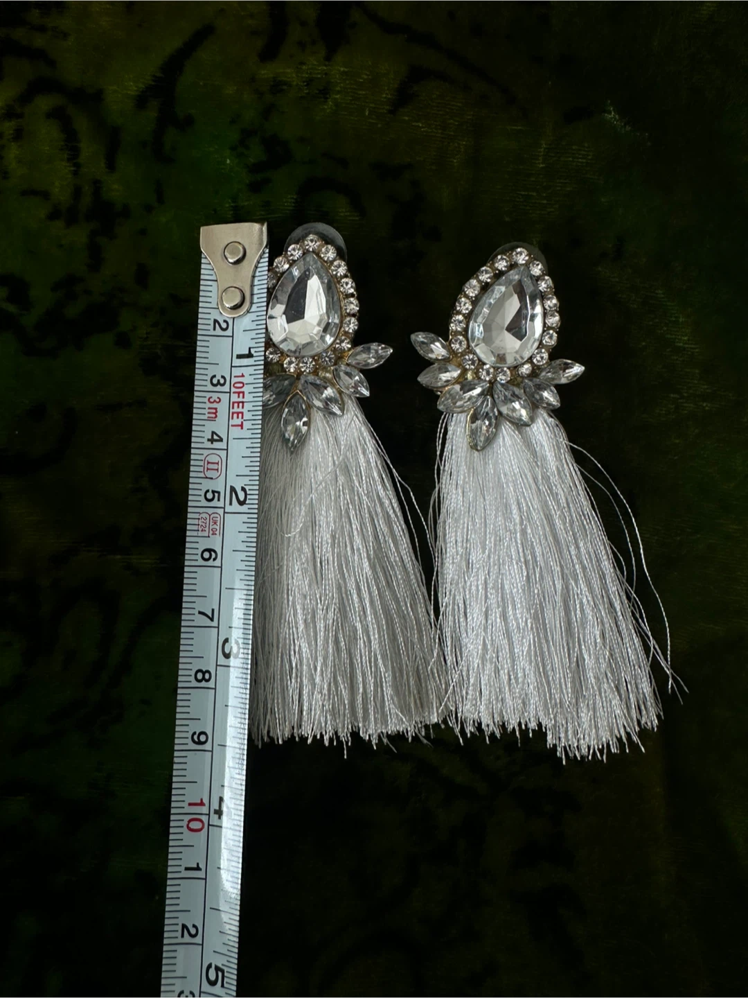 White Tassel Earrings with Crystal Accents - photo 3