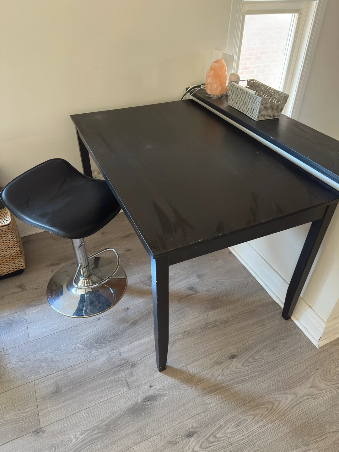 Black Wooden Table and Adjustable Stool Set
