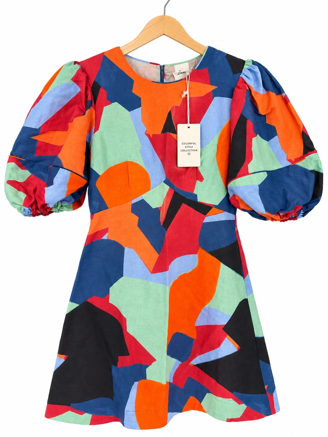 Zanzea Colorful Abstract Print Puff Sleeve Dress
