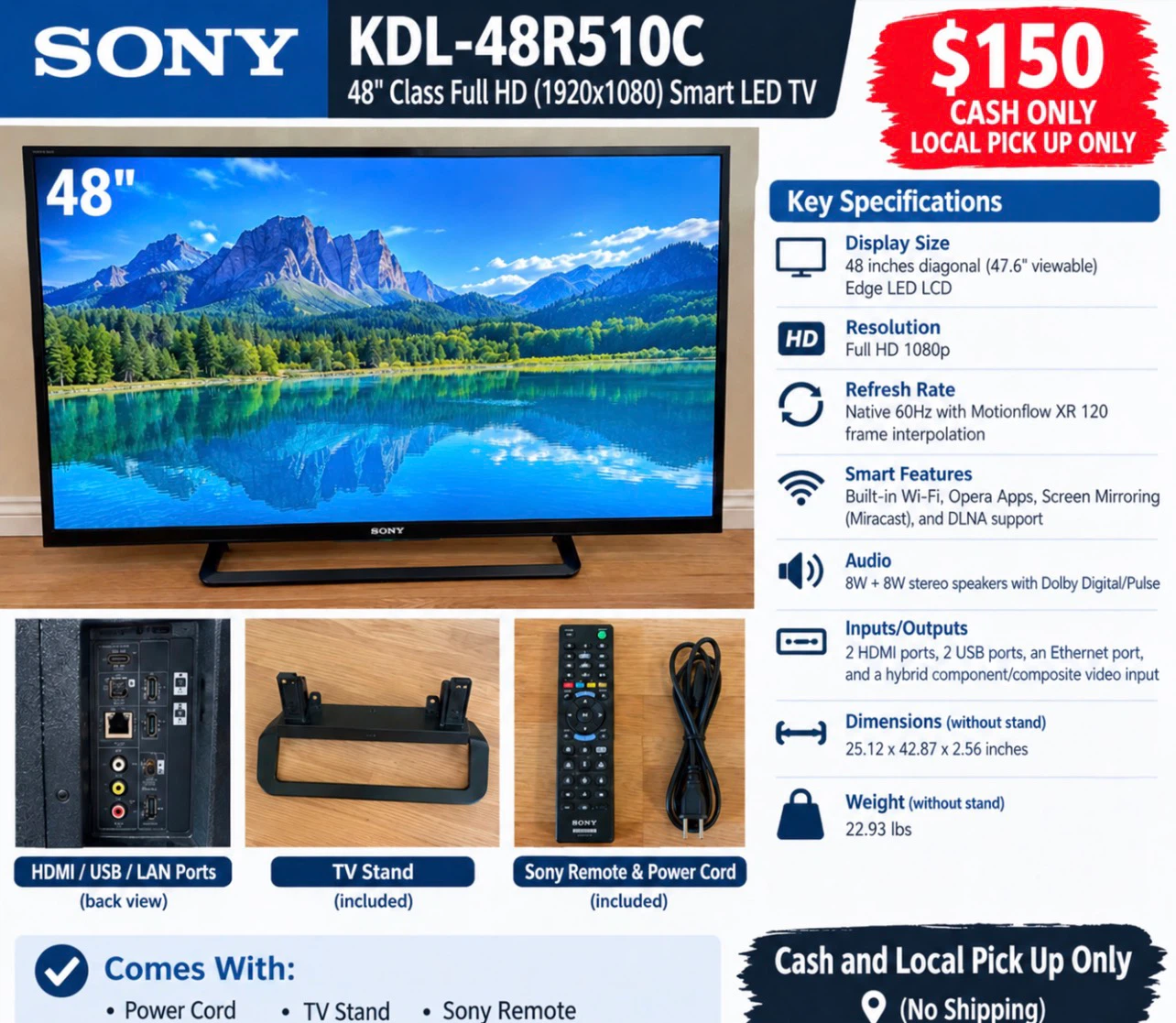 Sony 48-inch Smart LED TV KDL-48R510C