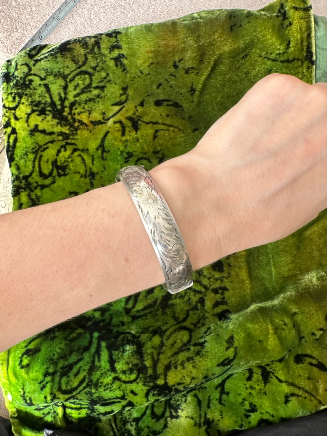 Birks vintage sterling silver engraved hinged bangle