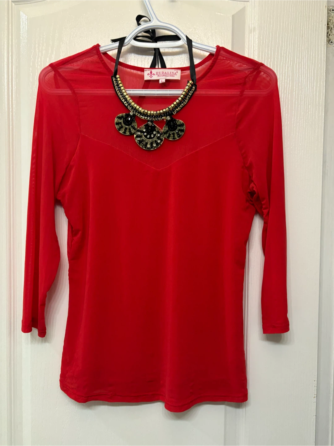 Dudalina Red Long Sleeve Top L fits M