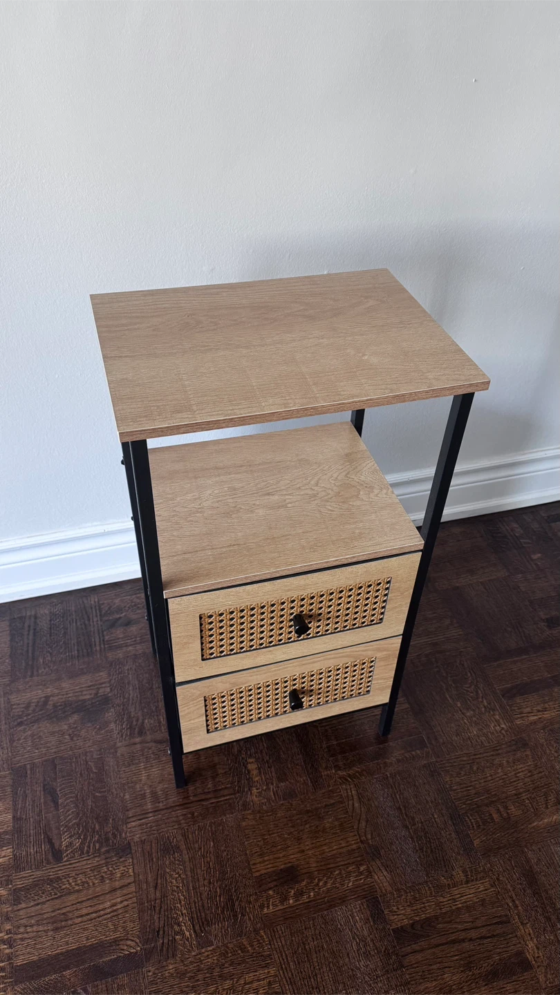 DOVAMY Rattan Nightstand with 2 Drawers - Beige