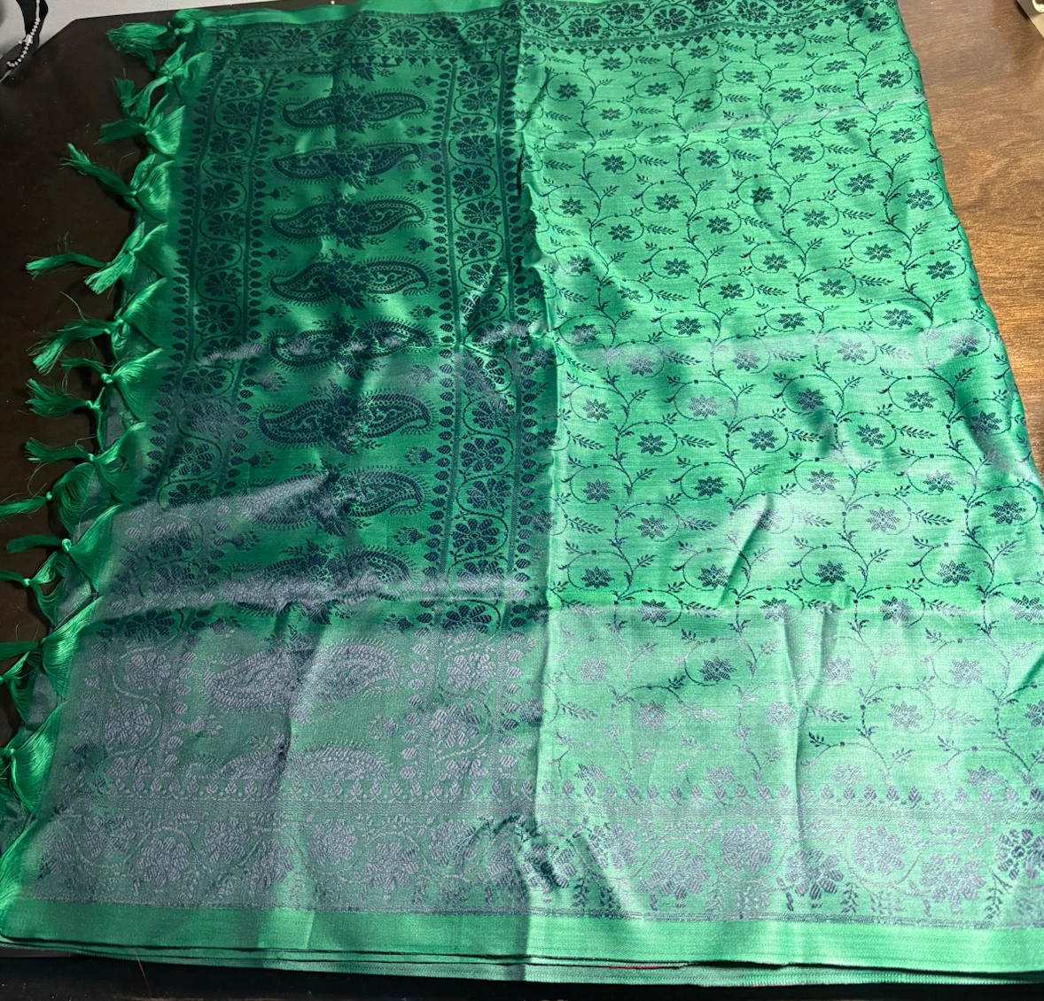 Green Floral Patterned Scarf