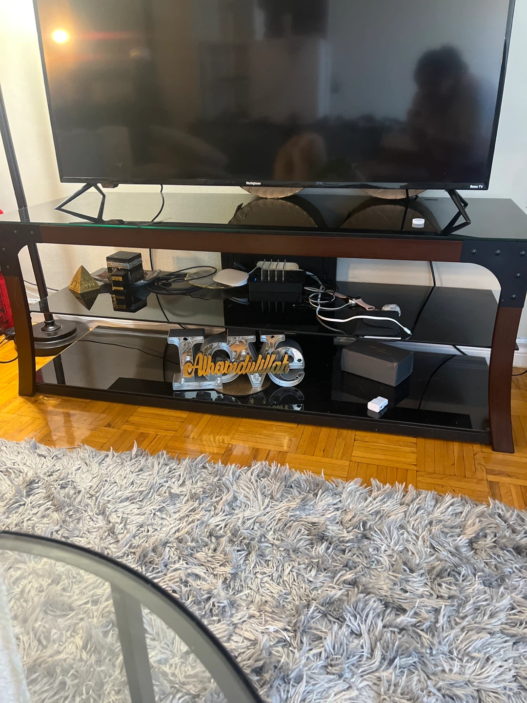 Glass and Metal TV Stand