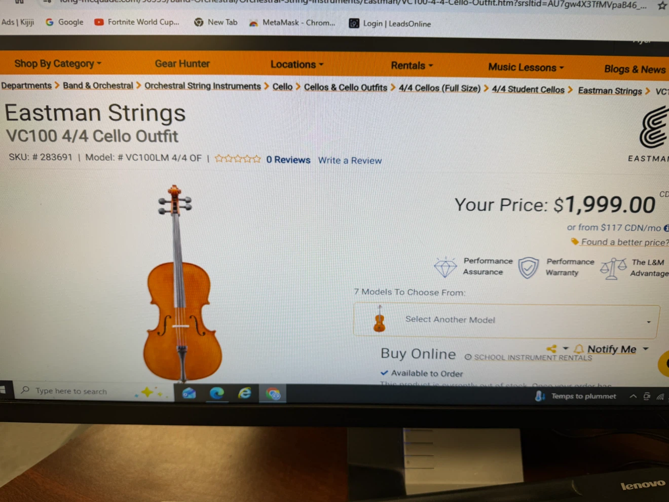 Eastman Strings VC80ST 4/4 Cello Outfit