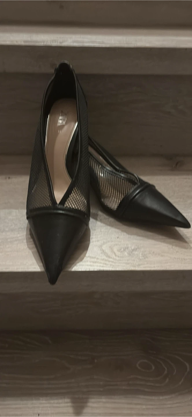 Zara Black Mesh Kitten Heels