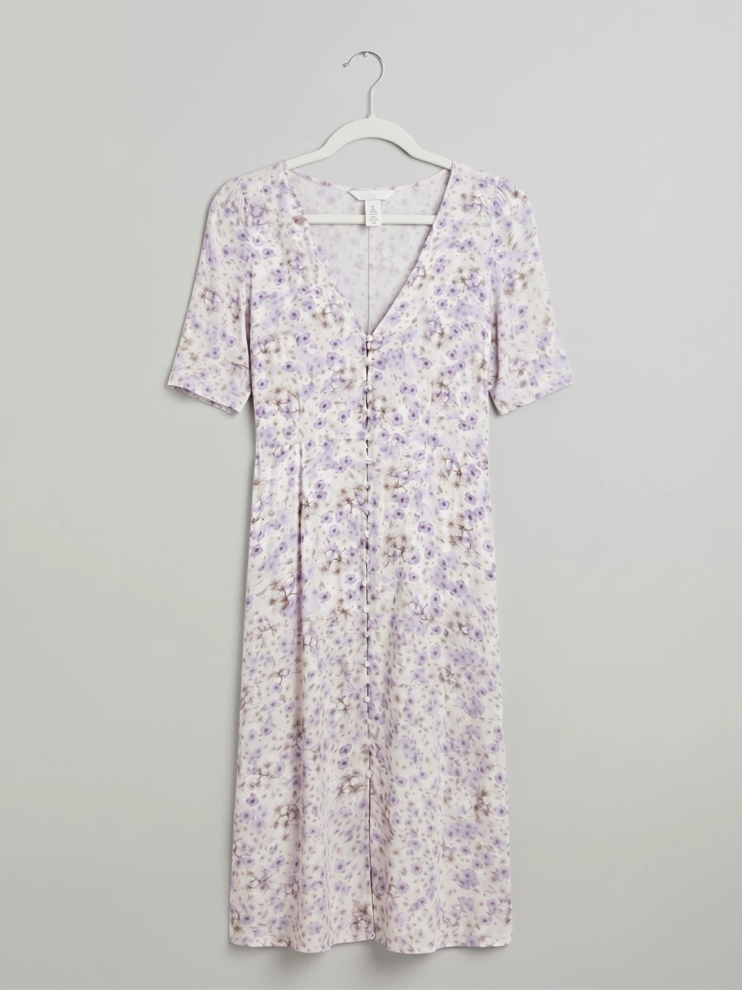 H&M Light Purple Floral V-Neck Midi Dress - Size Large