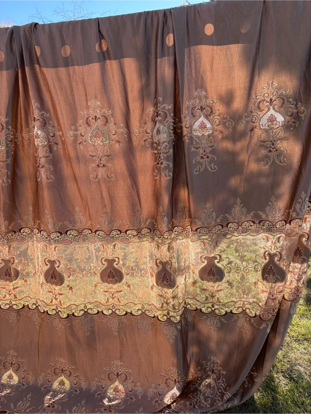 Embroidered Sheer Brown Curtains - photo 2