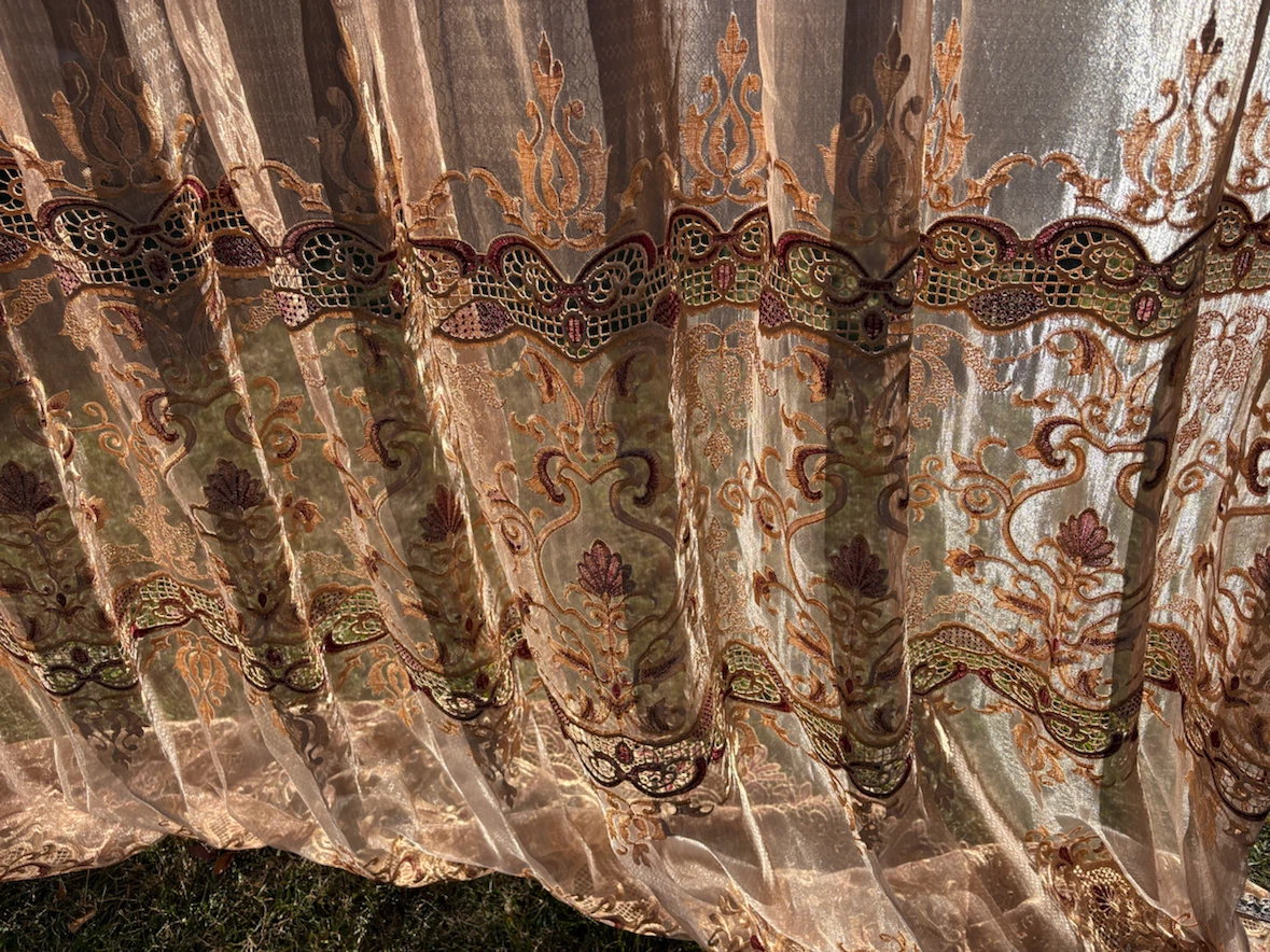 Embroidered Sheer Brown Curtains - photo 4