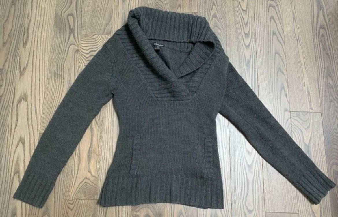 Grey Knit Cowl Neck Sweater