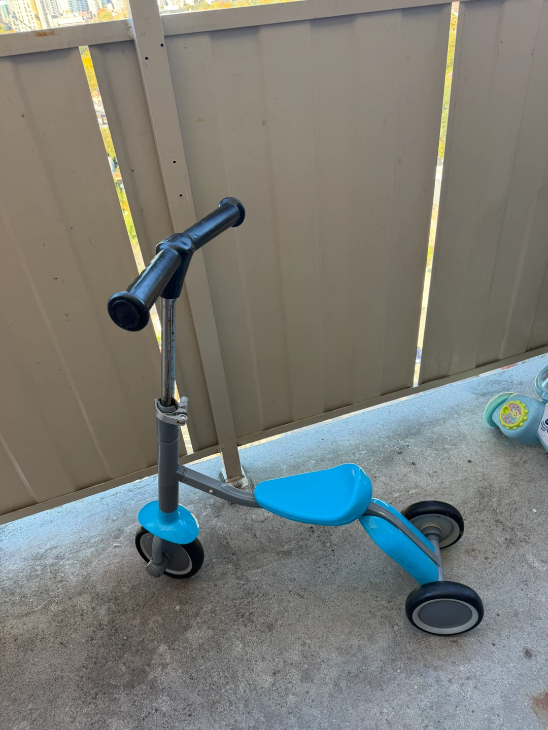 Blue and grey toddler scooter