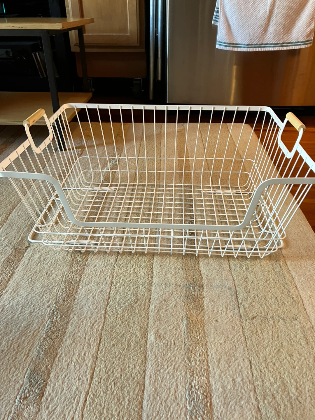 White Wire Storage Basket with Wooden Handles - photo 2