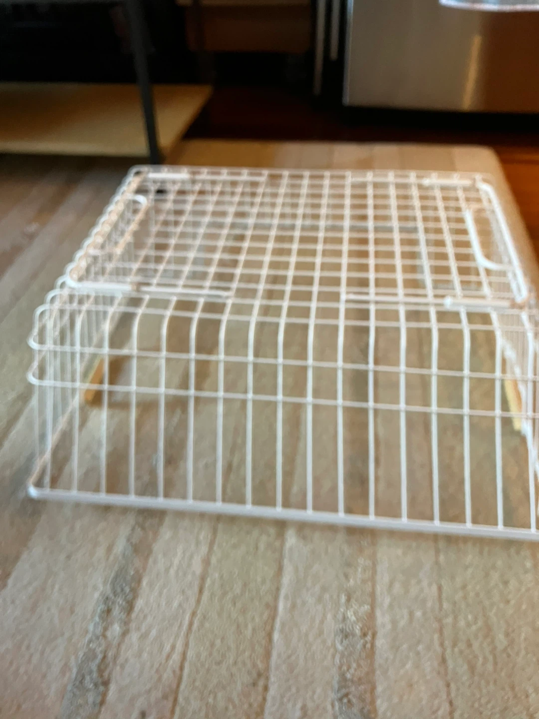 White Wire Storage Basket with Wooden Handles - photo 4