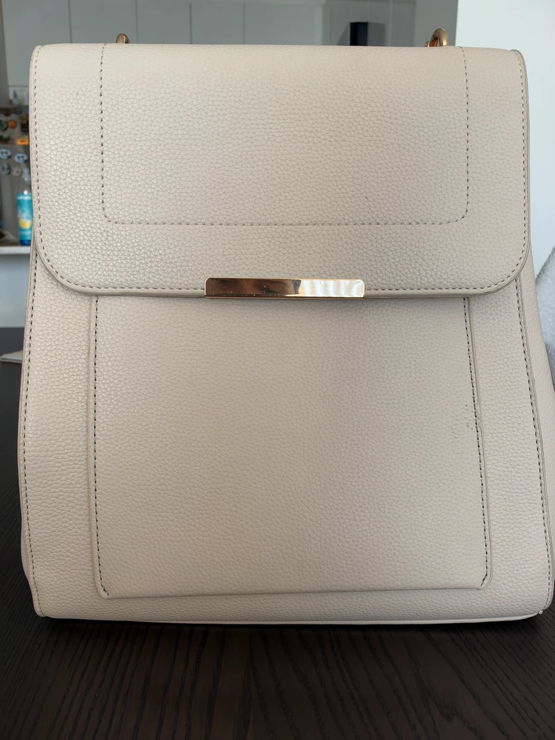 Cream Faux Leather Mini Backpack