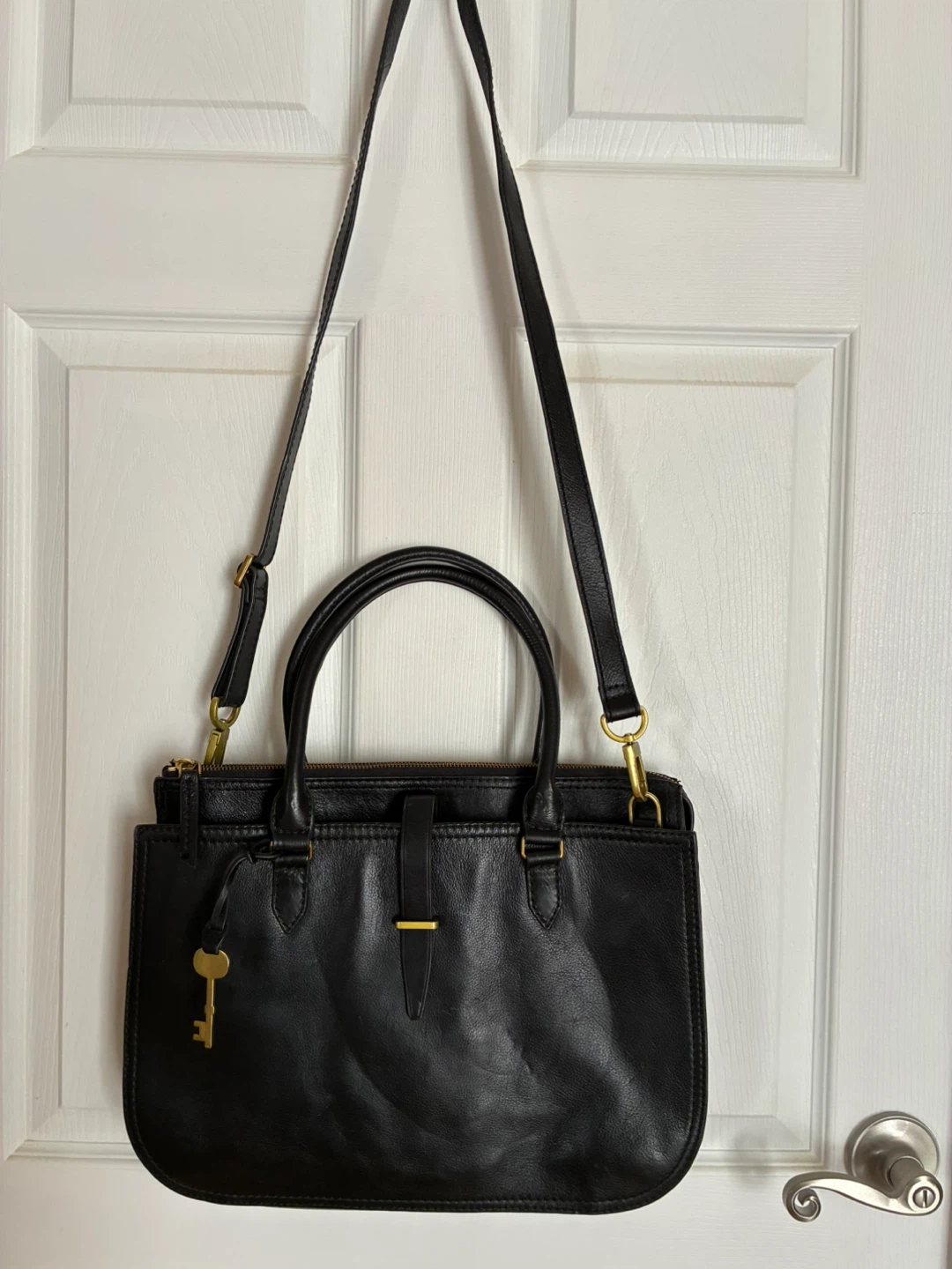 Fossil ‘Ryder’ black leather satchel crossbody bag