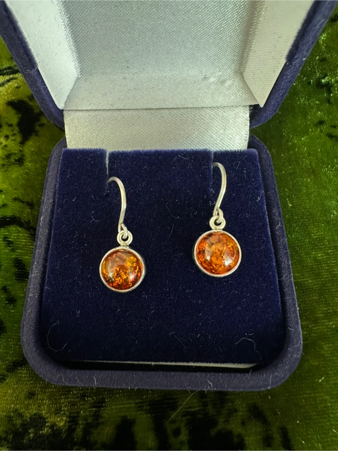 Vintage Amber and Sterling Silver Drop Earrings