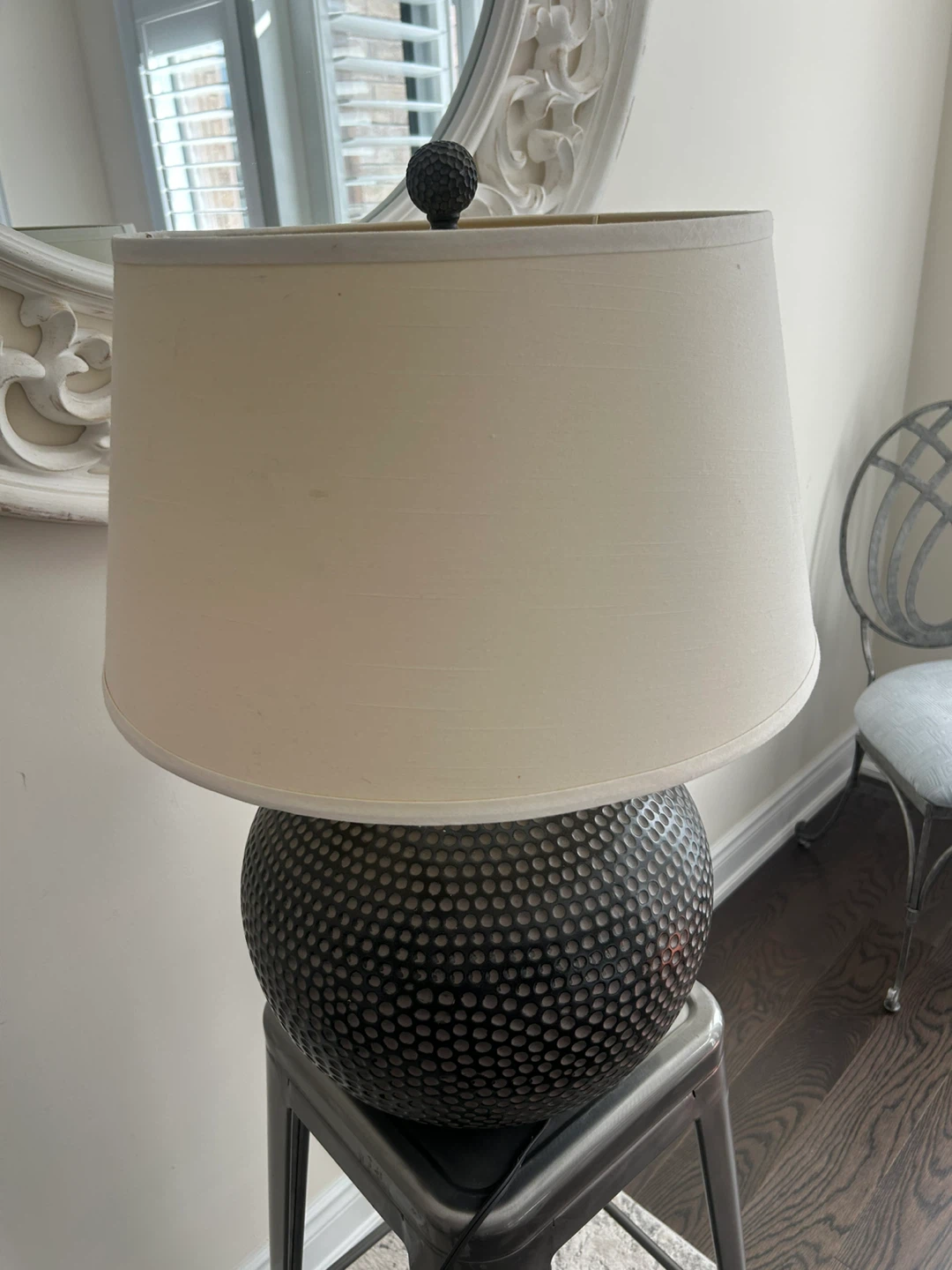 Textured Brown Table Lamp w/ Beige Shade