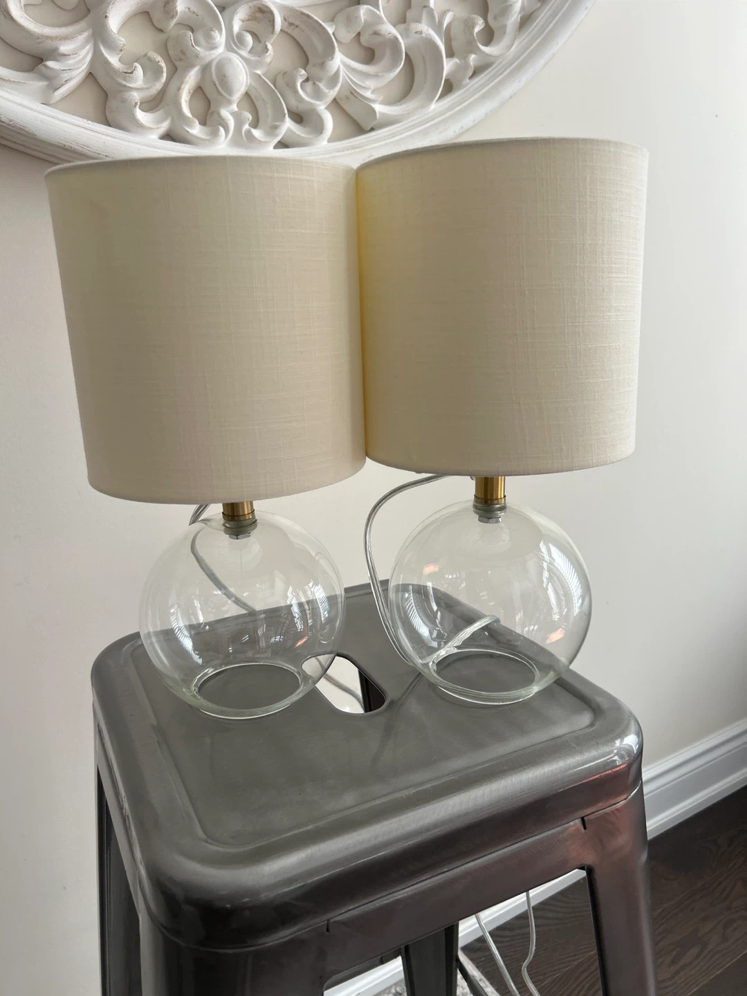 Set of Two Glass Globe Table Lamps