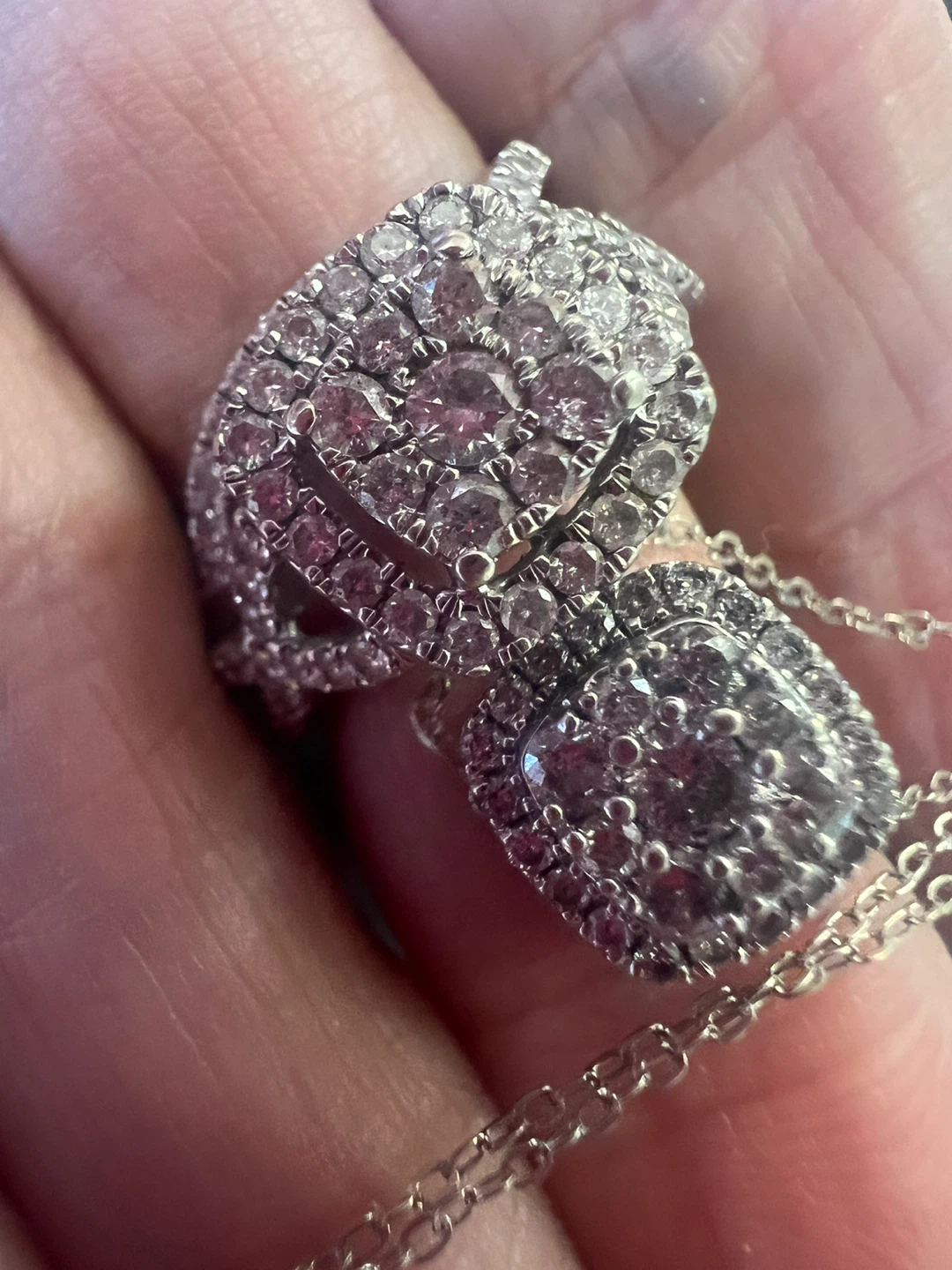 10K Gold Diamond Cluster Ring 1.00 CTW and Necklace Set
