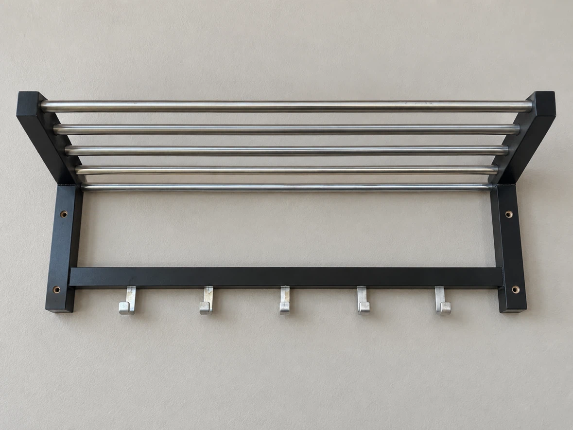 Wall-Mounted Coat Rack with Shelf – $30