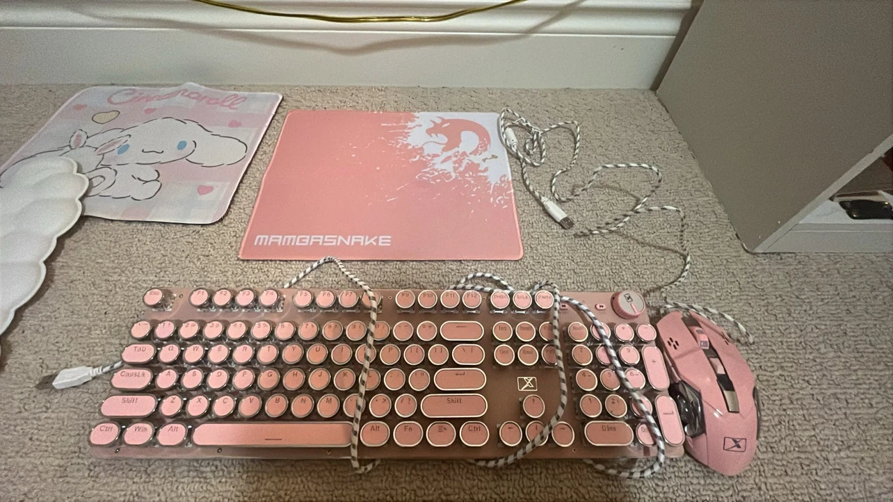 Pink Mechanical Keyboard and Mouse Set