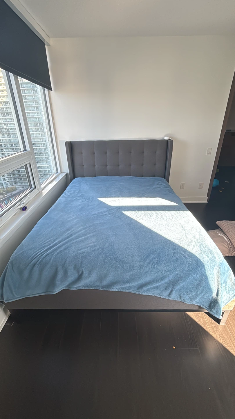 Grey Upholstered Queen Size Bed Frame