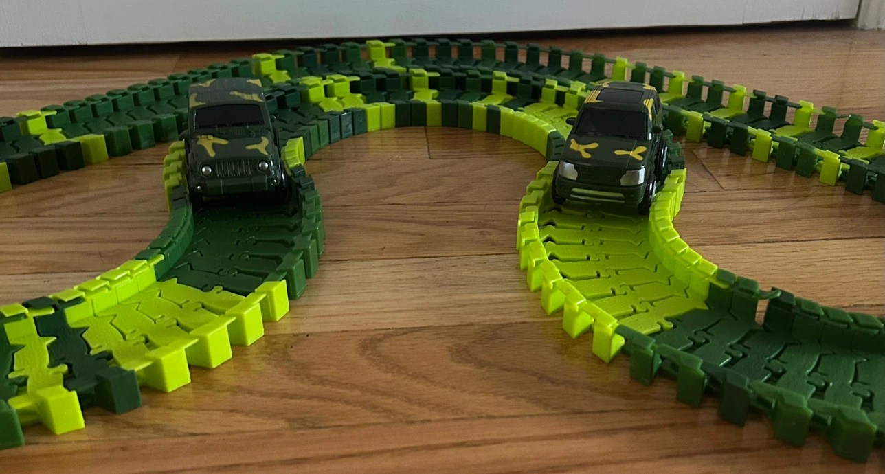 Toy Race Track Set with Two Camo Cars