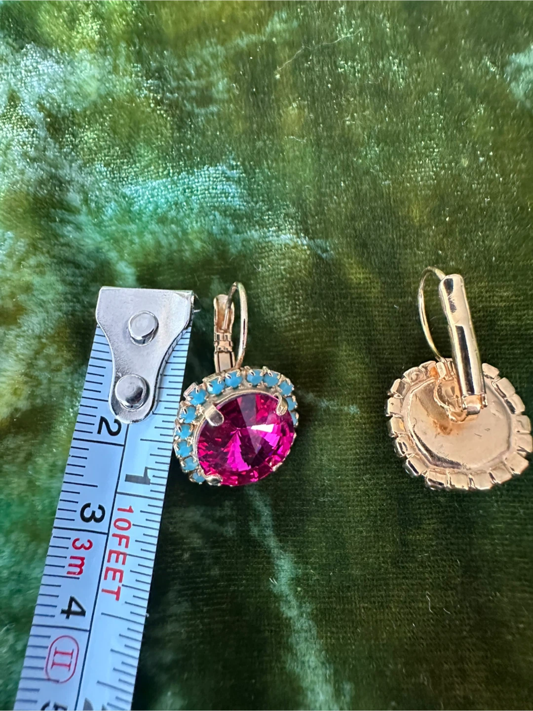 Hot Pink Crystal and faux Turquoise Leverback Earrings - photo 3