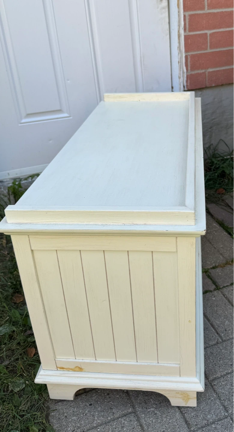 Off-White Wood Entryway Storage Bench / Low TV Stand - photo 4
