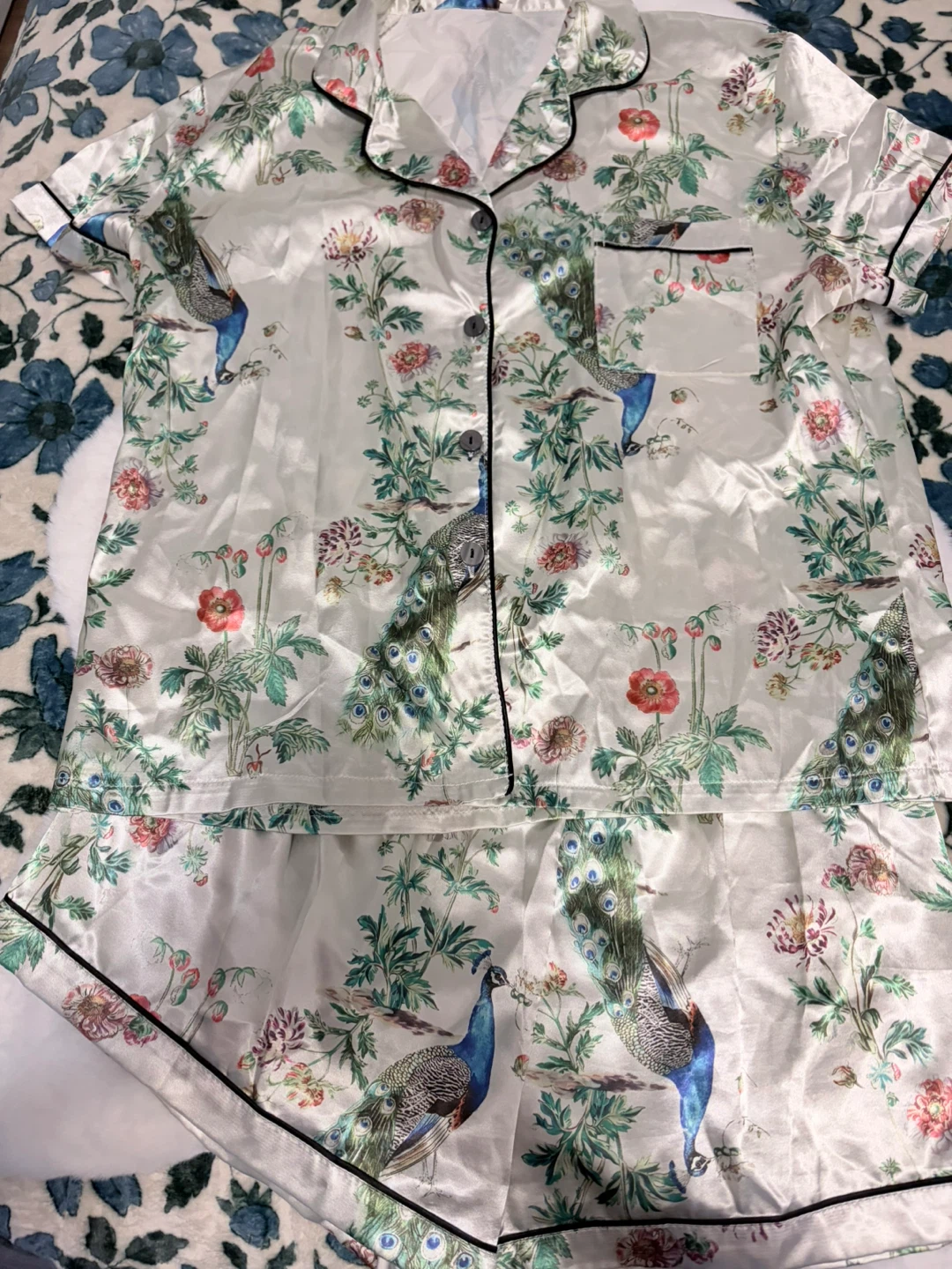 Peacock Floral Satin Pajama Set
