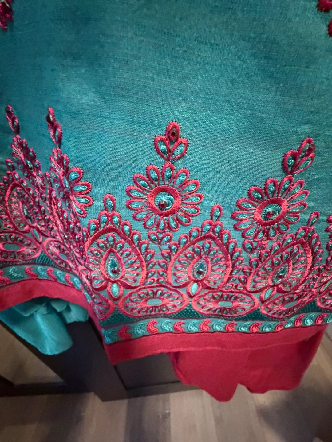 Teal and Pink Embroidered Salwar Kameez - photo 2