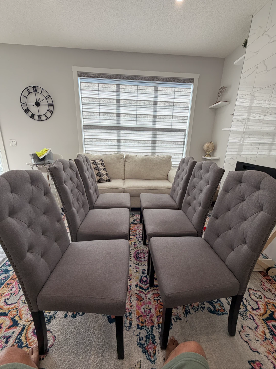Set of 6 Grey Upholstered Dining Chairs
