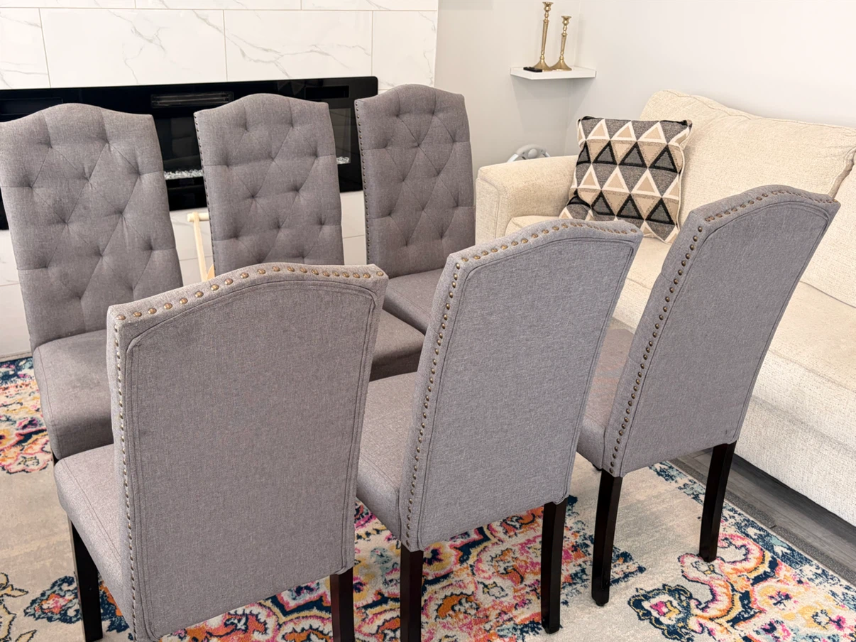 Set of 6 Grey Upholstered Dining Chairs - photo 3